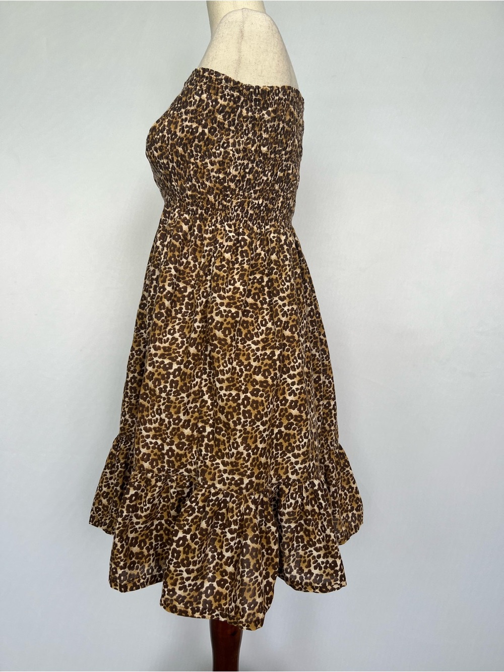Strapless Leopard Print Smocked Summer Dress - Picture 2 of 6